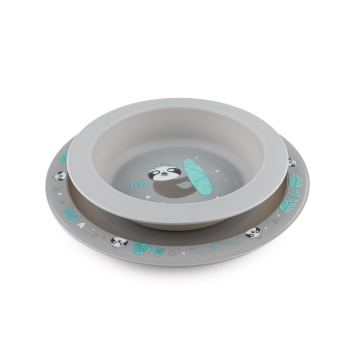 Zestaw Naczyń dla Dzieci 2 Elementy Szary Talerz Miska Bez BPA