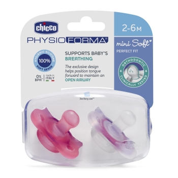 Smoczek dla dziewczynki 2-6m silikonowy Chicco PhysioForma Mini Soft, 2 szt.