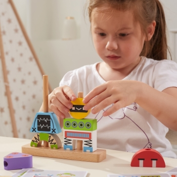 Klocki Układanka Piramidka Viga Roboty z Wzorami 8 Elementów