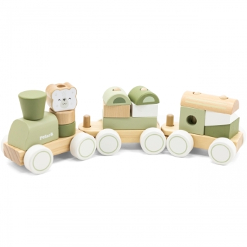 Drewniana Kolejka dla Dziecka Viga PolarB Zielony Pociąg Klocki