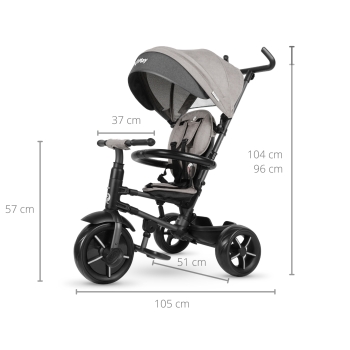 Rowerek Trójkołowy Rito Star Grey Składany z Prowadnikiem