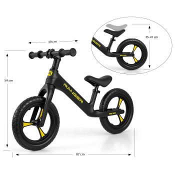 Rowerek biegowy Milly Mally RANGER czarny, lekki, 12