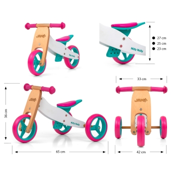 Rowerek Trójkołowy JAKE CANDY 2w1 Drewniany Biegowy dla Dzieci 12-36 msc