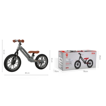 Rowerek biegowy RACER dla dzieci szary z lekkiej ramy magnezowej