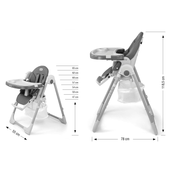Krzesełko do karmienia Bueno szare wielofunkcyjne 6-36m | Reg. wysokość
