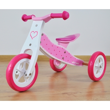 Rowerek Biegowy Drewniany 2w1 LOOK Hearts - Trójkołowy / Dwukołowy