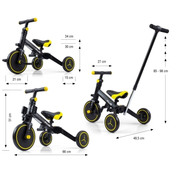 Rowerek Dziecięcy 4w1 OPTIMUS Plus Czarny - Tricykl Biegowy