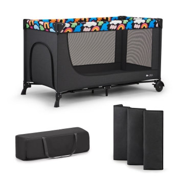 KINDERKRAFT JOY 2 Łóżeczko Turystyczne i Domek Happy Shapes