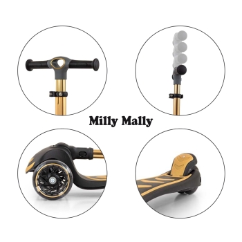 Milly Mally Hulajnoga Trójkołowa Boogie Scooter Złota LED dla Dzieci