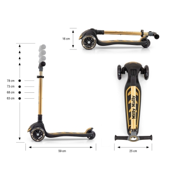 Milly Mally Hulajnoga Trójkołowa Boogie Scooter Złota LED dla Dzieci