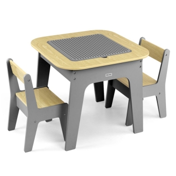 MILLY MALLY Zestaw Mebli Dziecięcych Olaf Blocks – Stolik, 2 Krzesełka, Ciemnoszary