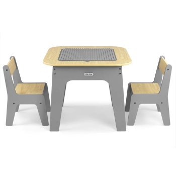 MILLY MALLY Zestaw Mebli Dziecięcych Olaf Blocks – Stolik, 2 Krzesełka, Ciemnoszary
