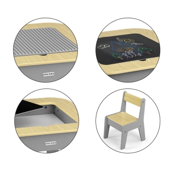 MILLY MALLY Zestaw Mebli Dziecięcych Olaf Blocks – Stolik, 2 Krzesełka, Ciemnoszary