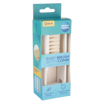 CANPOL Zestaw Szczotka Miękka (naturalne włosie) + Grzebień dla Niemowląt Biały
