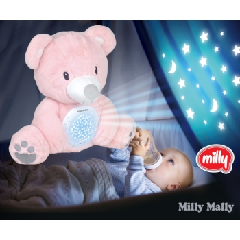 Milly Mally Miś Pluszowy z Projektorem Gwiazd Kołysanki Szum Milly Bear Pink