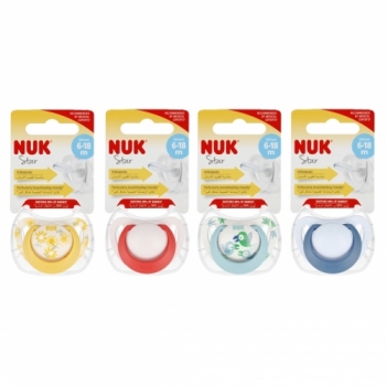 NUK Smoczek Uspokajający Silikonowy STAR 6-18m z Pudełkiem