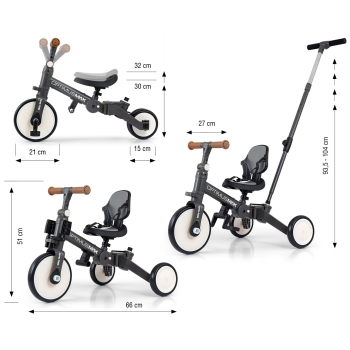 Milly Mally Rowerek Biegowy Trójkołowy 5w1 Optimus Max Ciemnoszary