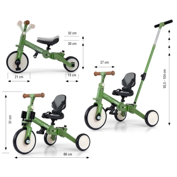 MILLY MALLY 6342 Rowerek 5w1 OPTIMUS MAX green